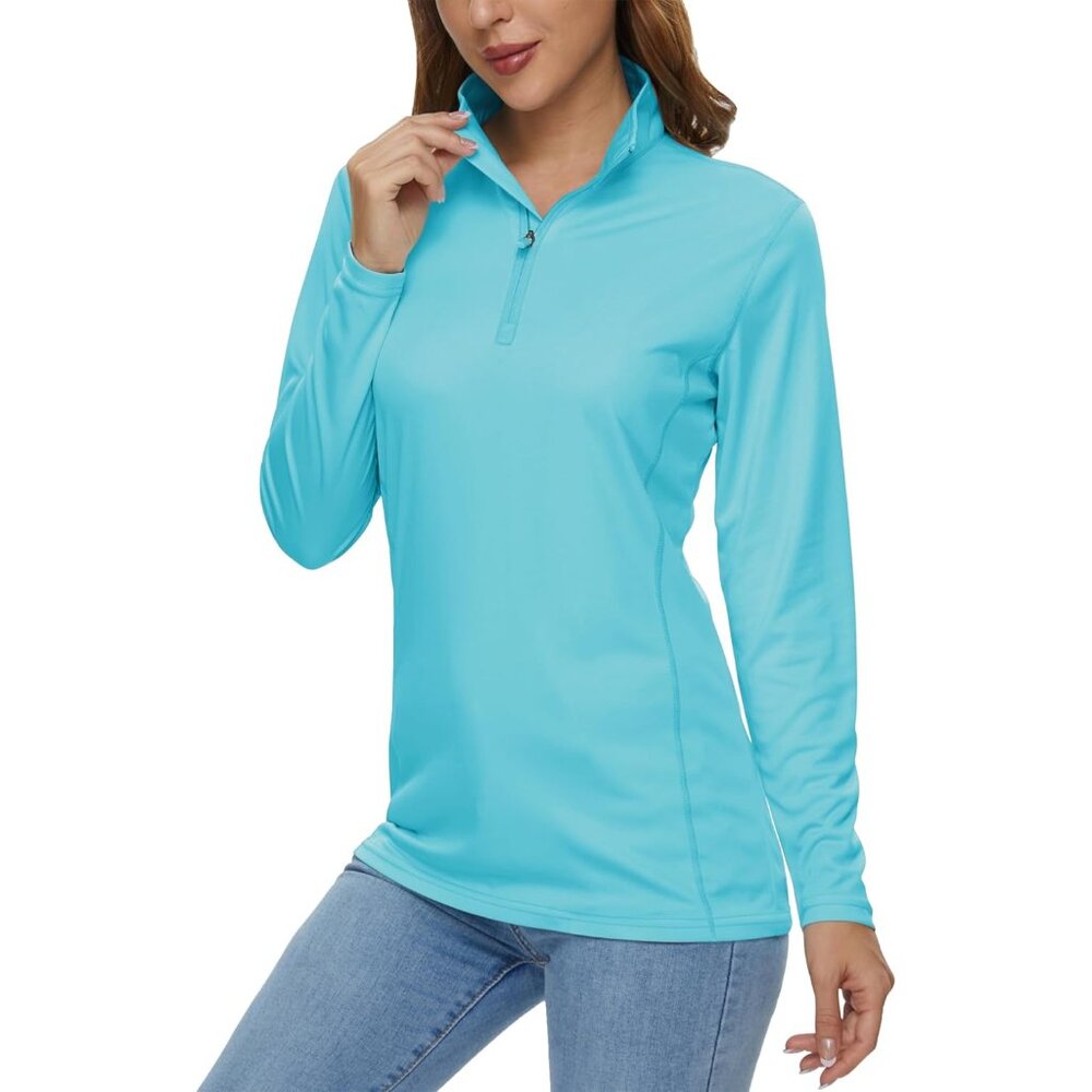 Women's Shirts Long Sleeve 1/4 Zip + Uv Sun Protection Quick Dry Workout Hiking